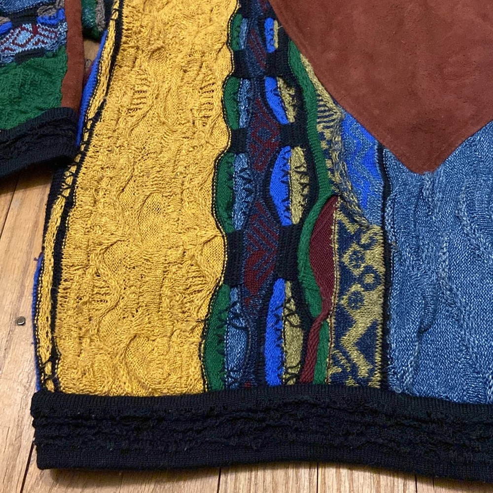 Rare Vintage Coogi 3D Textured Knit Sweater with Suede Detail - Picture 5 of 16